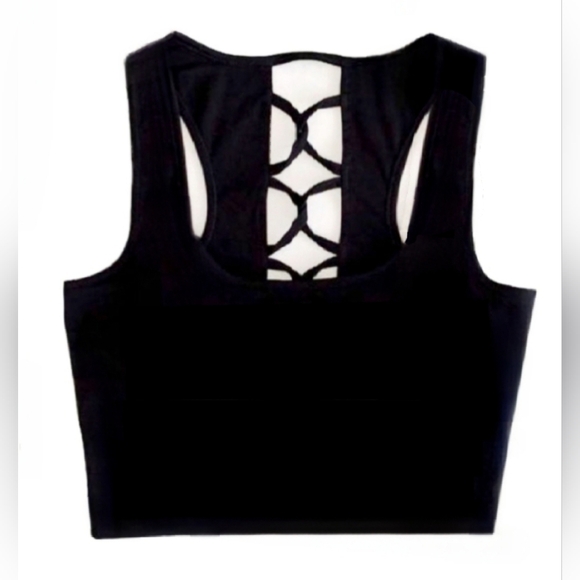 Black Laced Padded Crop Top - Picture 3 of 4